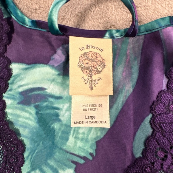 In Bloom by Jonquil Set Robe Slip Nightgown Med Large Purple Lace Teal Floral - Picture 5 of 14